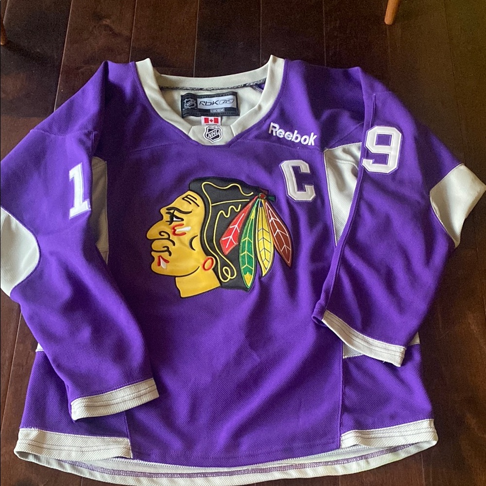Reebok Purple and White Blackhawks Jersey